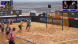 Anstrengung im Beach Handball…