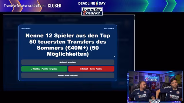 Zehnstündige Übertragung zu Transfertag mit allen Wechseln und Spekulationen